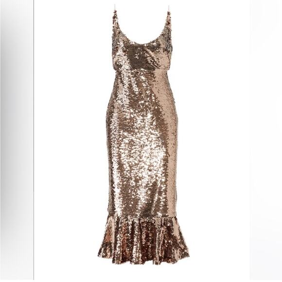Saloni Sequin Dress Sleeveless Open Back Cocktail Midi Bronze Sz 4 Retails $795 - Picture 13 of 13